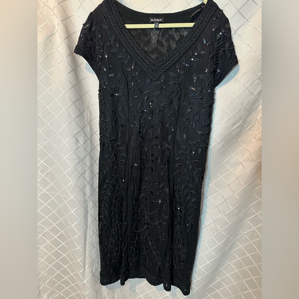 Le Chateau Black Lace Sequin Dress, size Large